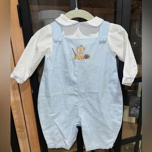 Vintage Petit Ami baby boy embroidered coverall smock teddy bear long sleeve